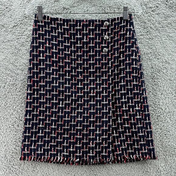 Talbots NWT Women's Size 4P Pencil Skirt Front Buttons Raw Hem Lined Geometric - Picture 1 of 11